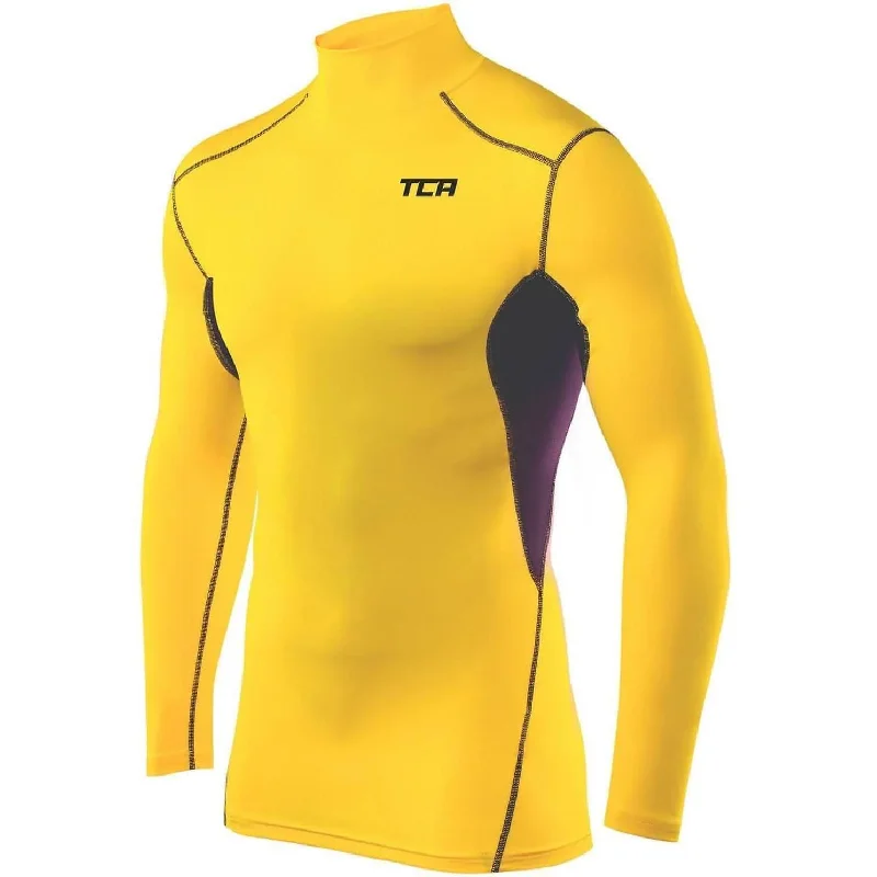 TCA HyperFusion Mock Neck Long Sleeve Junior Compression Top - Yellow