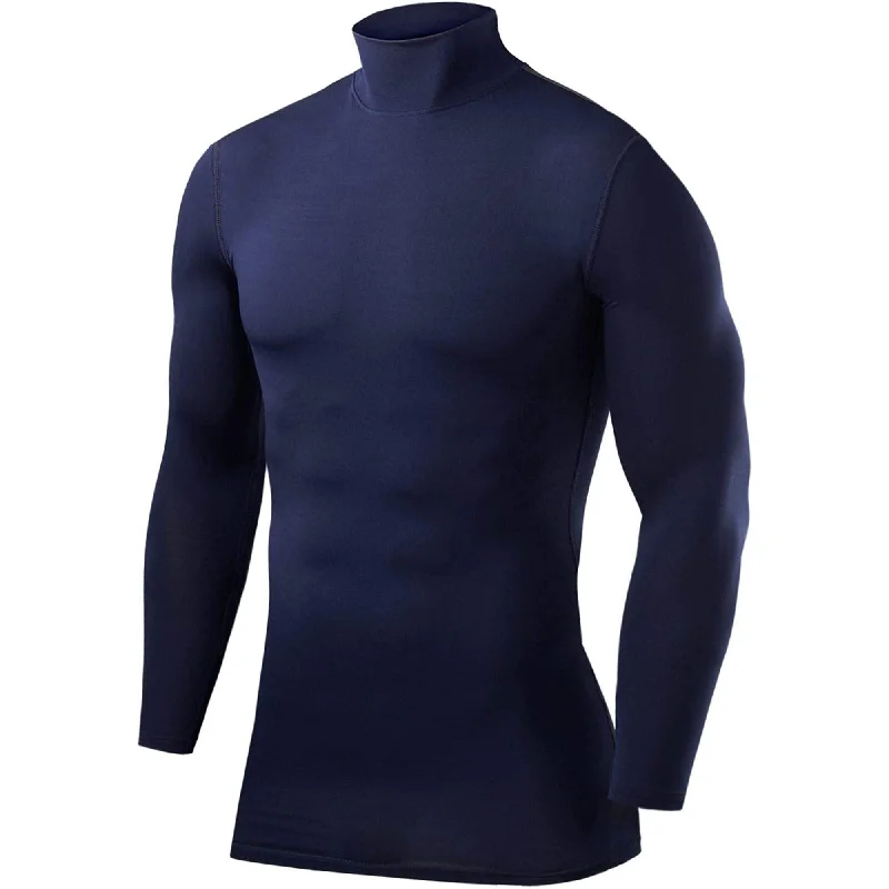 TCA PowerLayer Long Sleeve Mock Mens Compression Top - Navy