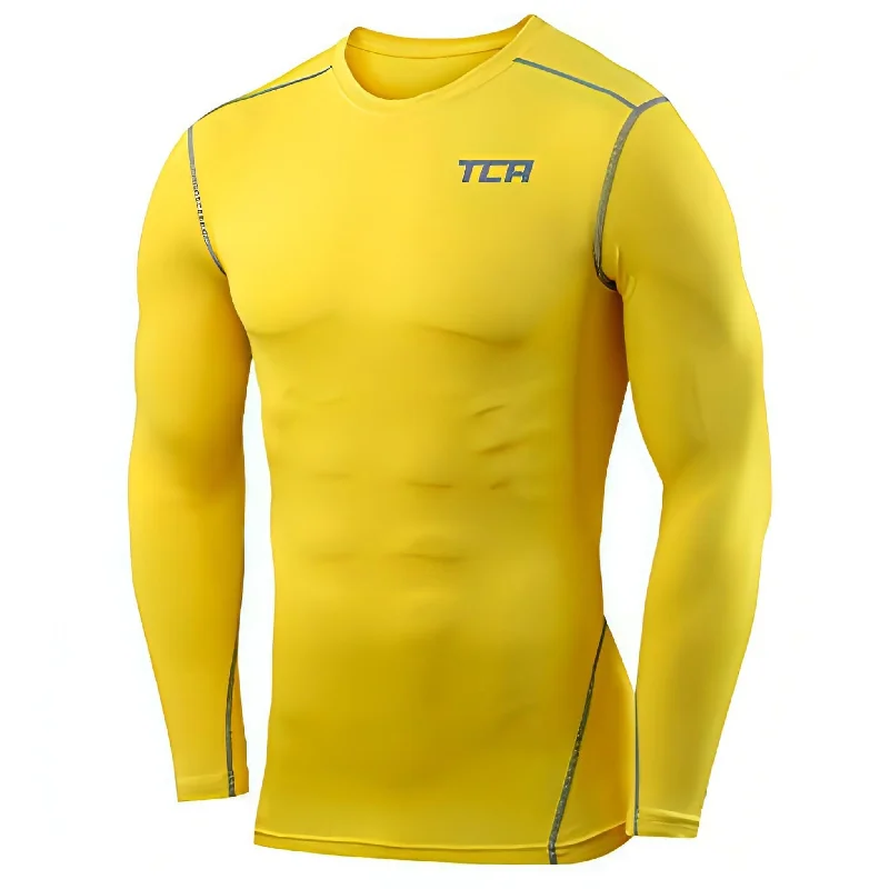 TCA Pro Performance Mens Long Sleeve Compression Top - Yellow