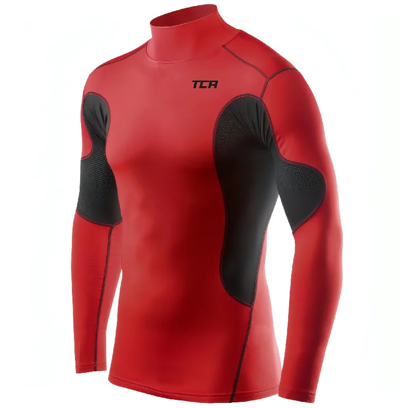 TCA SuperThermal Long Sleeve Mock Junior Compression Top - Red