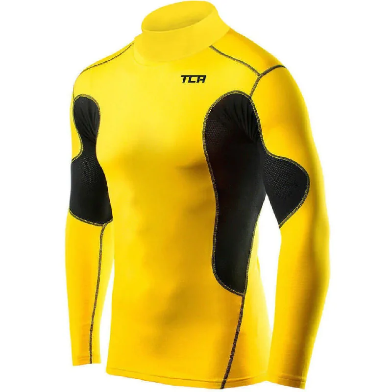 TCA SuperThermal Long Sleeve Mock Junior Compression Top - Yellow