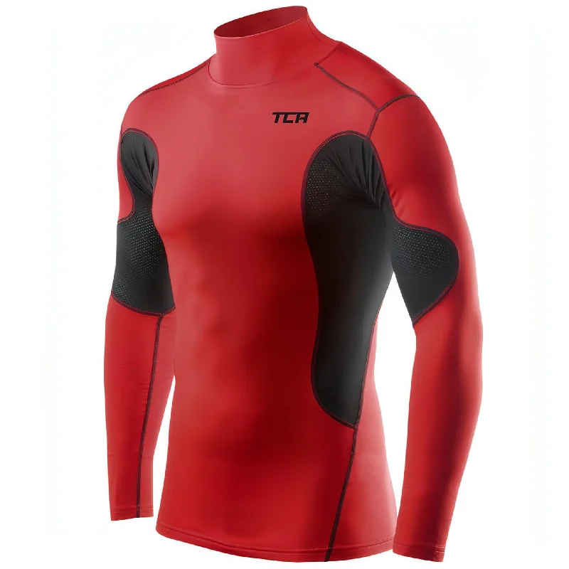 TCA SuperThermal Long Sleeve Mock Mens Compression Top - Red