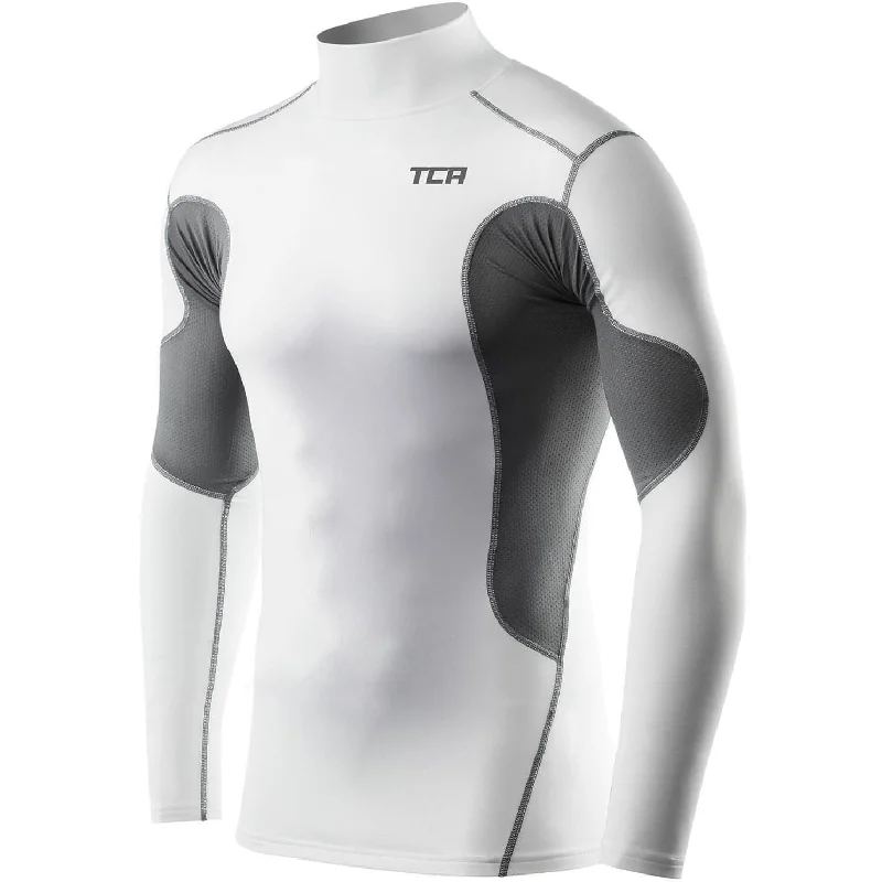 TCA SuperThermal Long Sleeve Mock Mens Compression Top - White