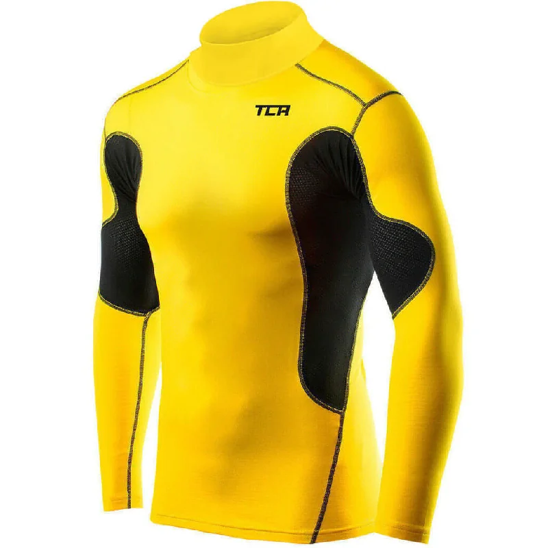 TCA SuperThermal Long Sleeve Mock Mens Compression Top - Yellow