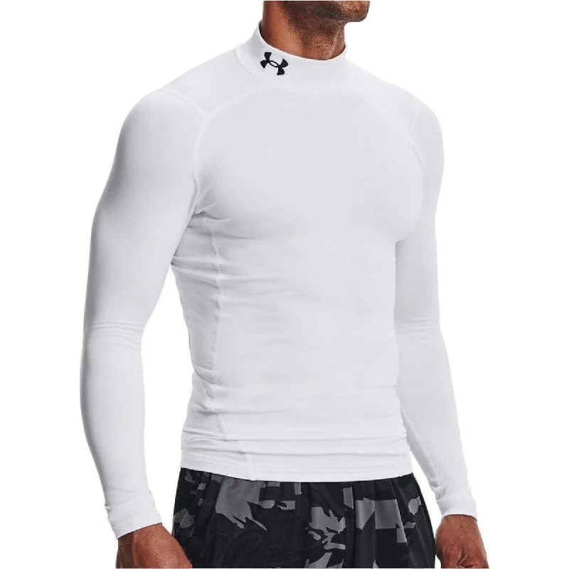 Under Armour ColdGear Compression Mock Long Sleeve Mens Running Top - White