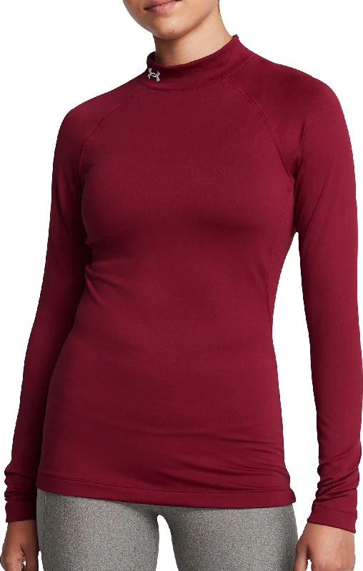 Under Armour ColdGear Mock Neck Long Sleeve Womens Running Top - Red