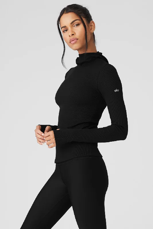 Alosoft Ribbed Frontrunner Long Sleeve - Black