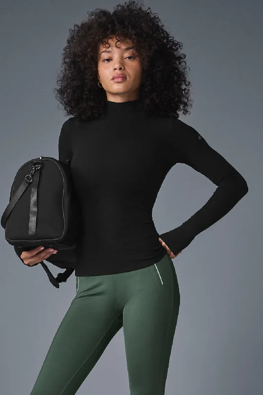 Wellness Rib Mock Neck Long Sleeve - Black