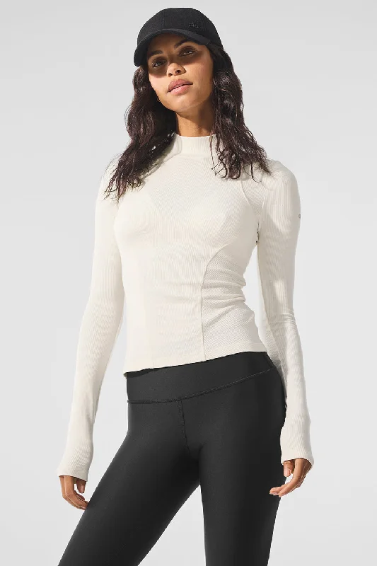 Ribbed Mesmerize Mock Neck Long Sleeve - Ivory