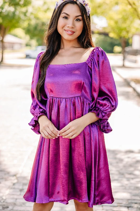 In Your Sights Sangria Purple Satin Babydoll Dress