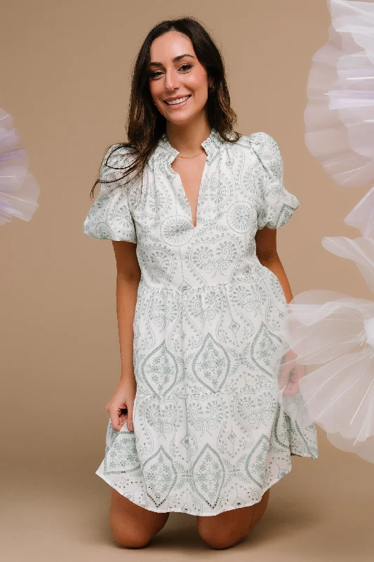 Josie Eyelet Babydoll Dress | White + Sage