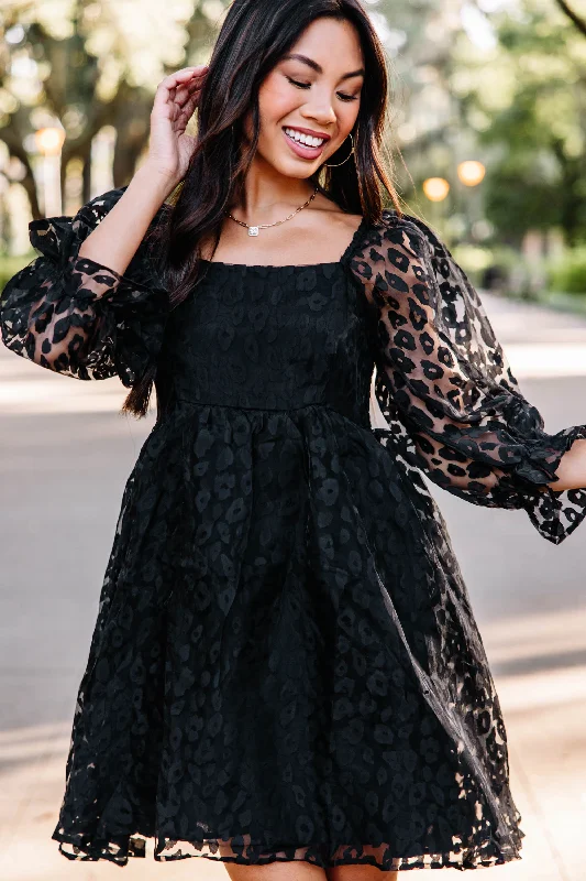 Living Your Dreams Black Leopard Babydoll Dress