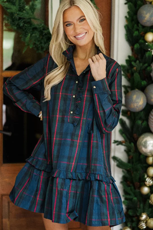 Looking For You Navy Plaid Babydoll Dress