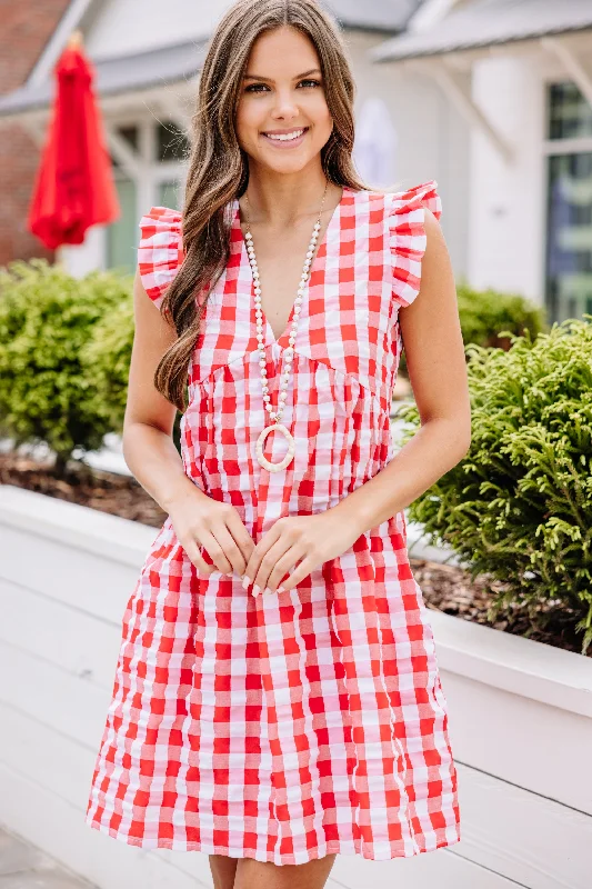 Looks Like Fun Red Gingham Babydoll Dress