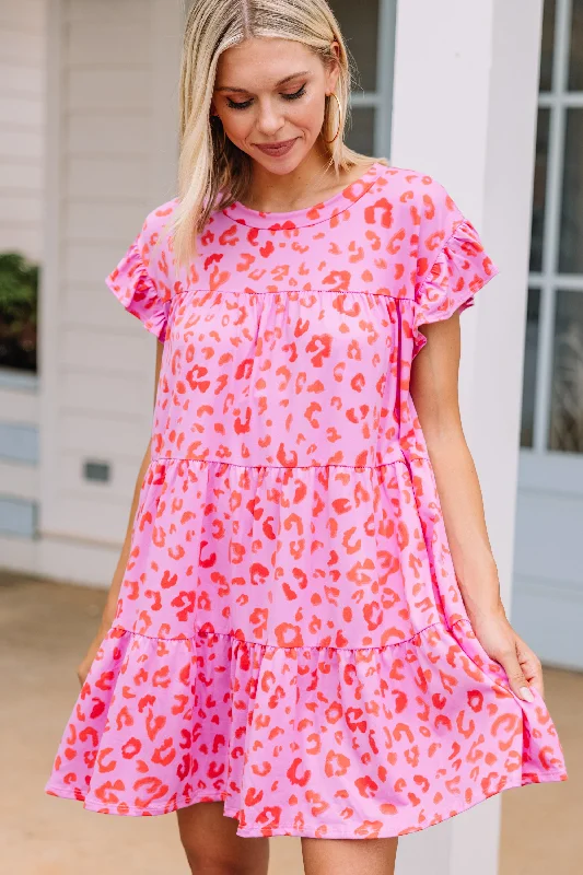 Talk About It Pink Leopard Babydoll Dress