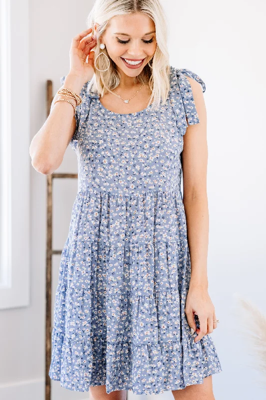 That's The Rule Blue Ditsy Floral Babydoll Dress