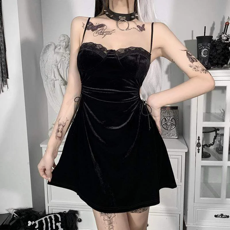 Women's Gothic Cutout Waist Velet Slip Dress