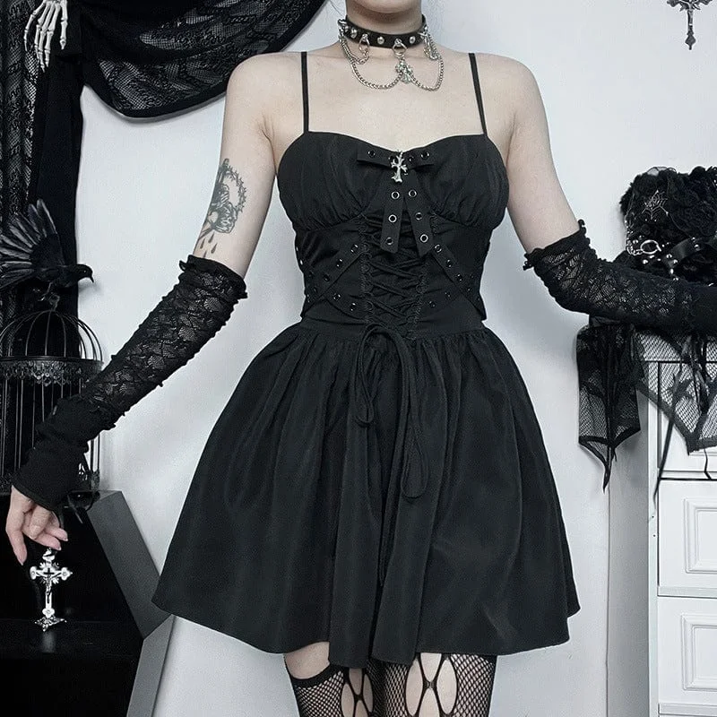 Women's Gothic Lace-up Eyelet Slip Dress