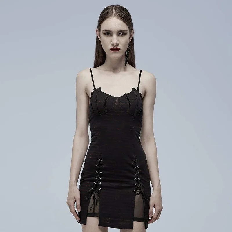 Women's Gothic Strappy Slim Fitted Bat Slip Dress