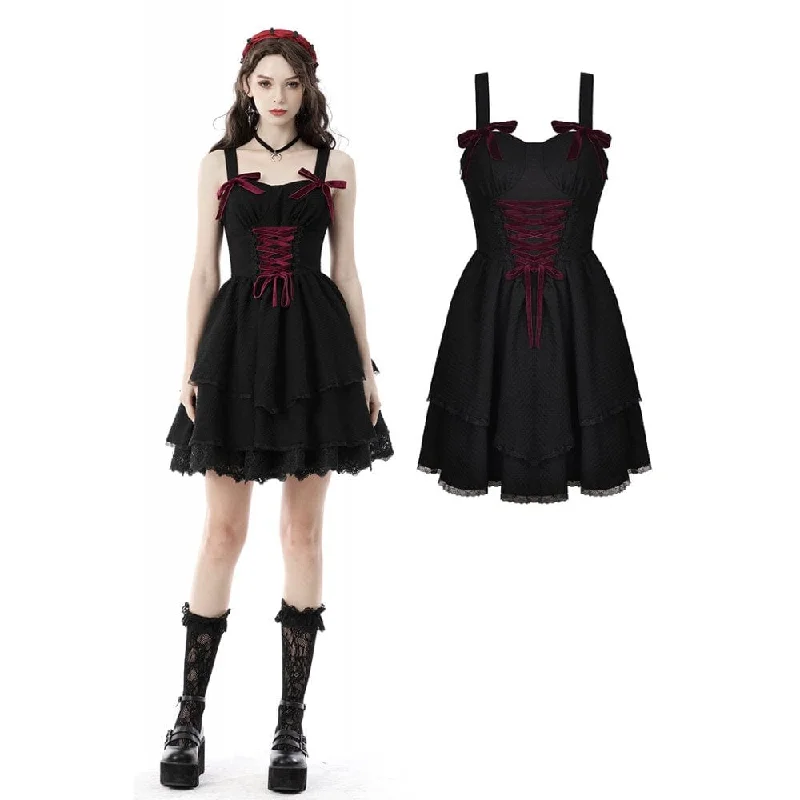 Women's Lolita Red Bowknot Multilayer Mesh Slip Dress