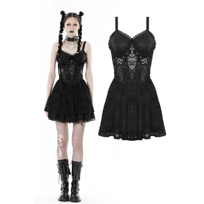 Women's Punk Cross Spider Mesh Slip Dress