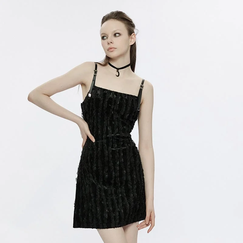 Women's Punk Lace Splice Velvet Slip Dress