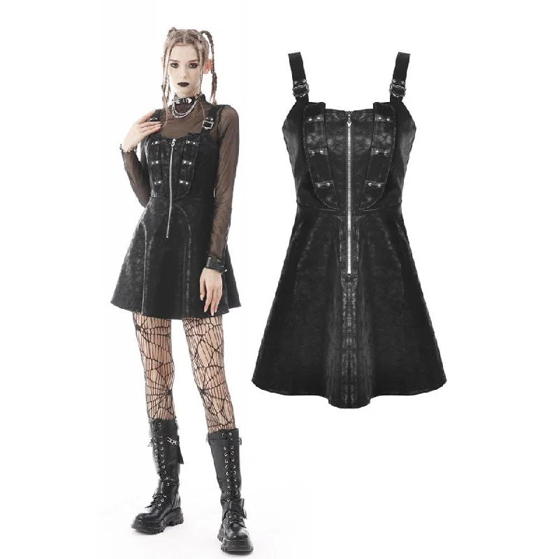 Women's Punk Zipper Faux Leather Slip Dress