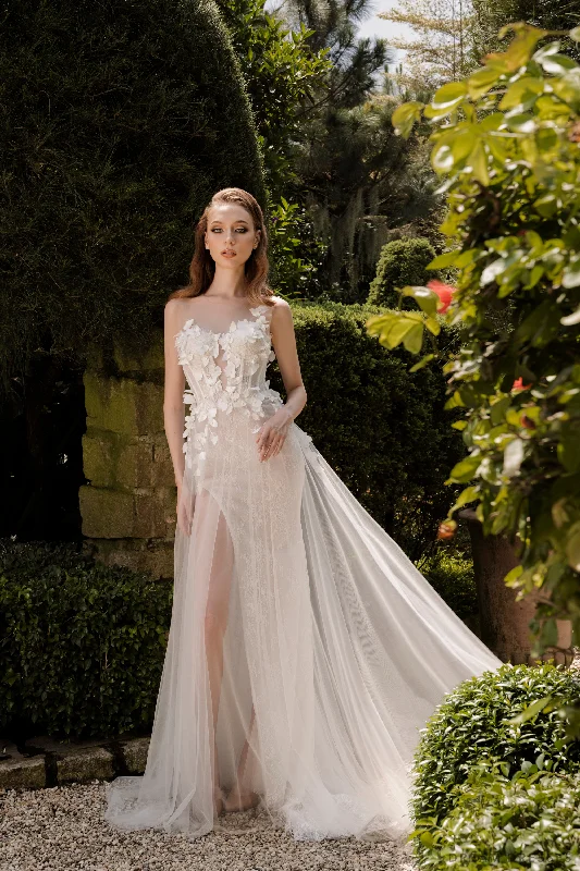 3D Lace Wedding Dress with High Slit (#JUSTYNE)