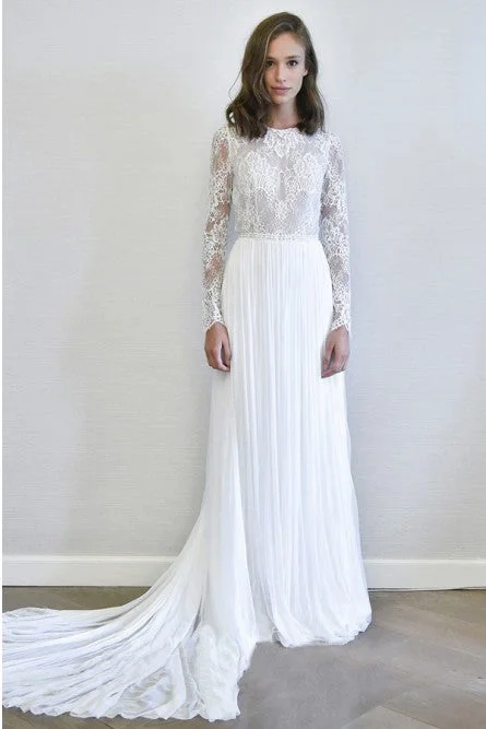 A-Line Long Sleeves Chiffon Long Simple Wedding Dress with Lace OKR78