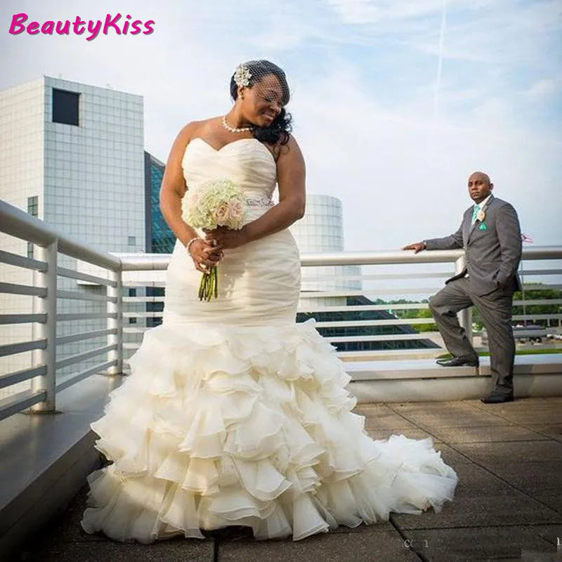 Wedding Dress Sweetheart Ruffle Skirt Organza Bridal Gown For Black