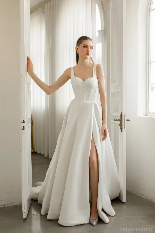 Satin Ball Gown Wedding Dress with High Slit  (#KHANHTIEN)