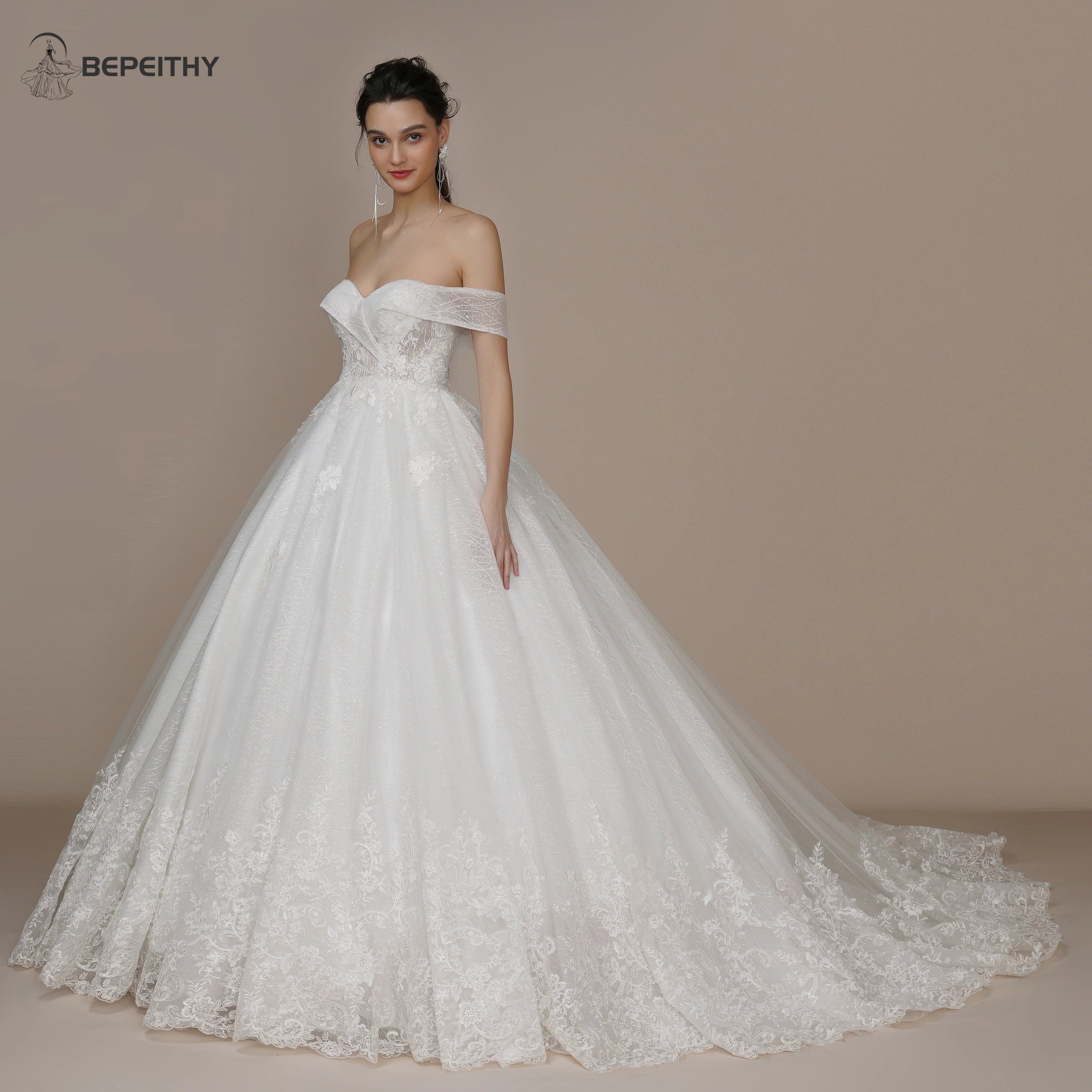 Princess Vintage Ivory Wedding Dress For Women Strapless Court Train