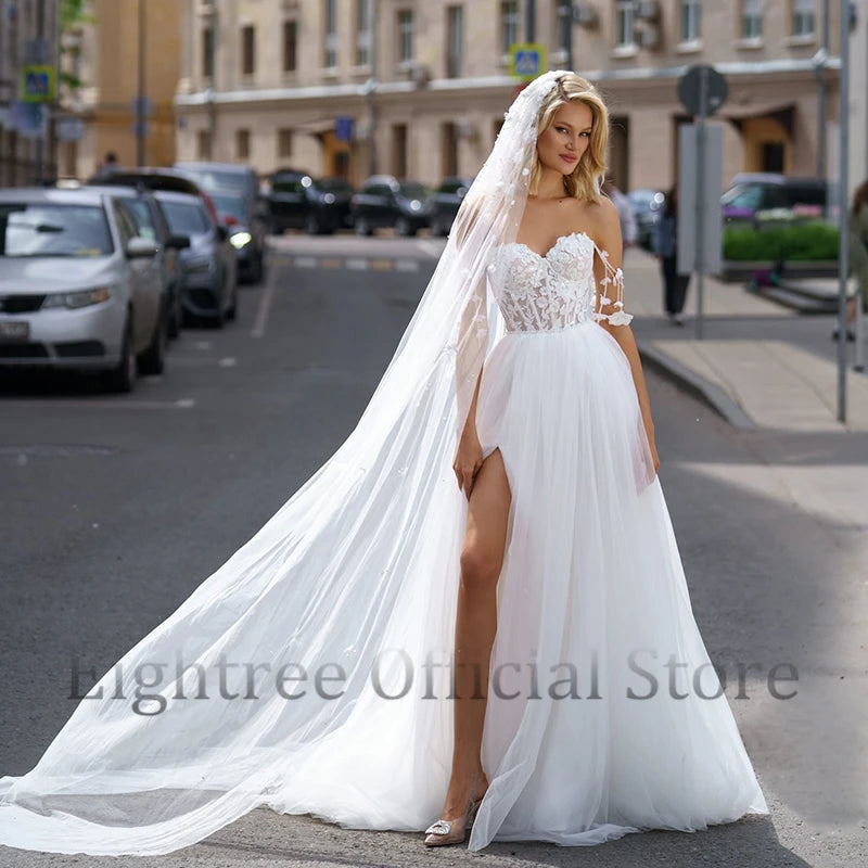 A-Line Wedding Dresses Women Sweetheart Appliques Bridal Dress Boho Beach