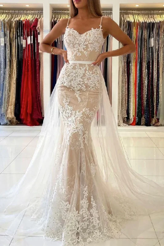 Elegant Sweetheart Mermaid Zipper Back Lace long Wedding Dresses OK1735