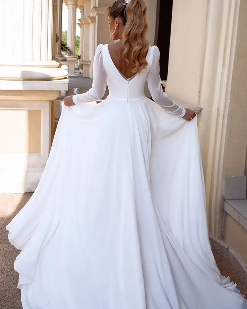 Wedding Dress Long Sleeves Simple Wedding Gowns Backless