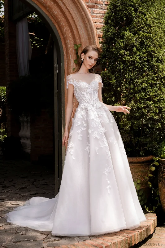 Illusion Neckline Ball Gown with Floral Lace (#JOELLE)