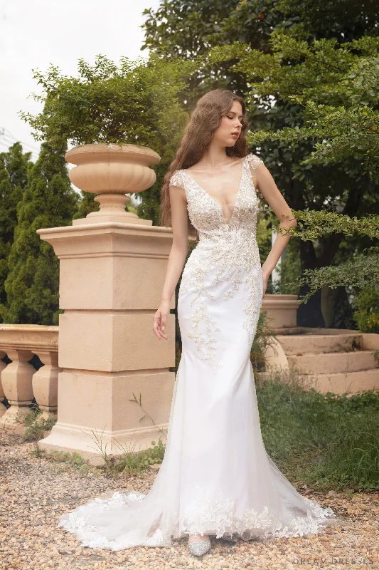 Plunging Neckline Mermaid Wedding Dress (#ELOISE)