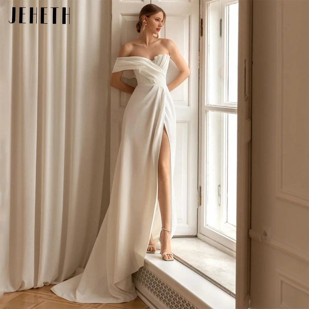 Wedding Dresses Women One Shoulder Backless Bride Gown Satin Simple