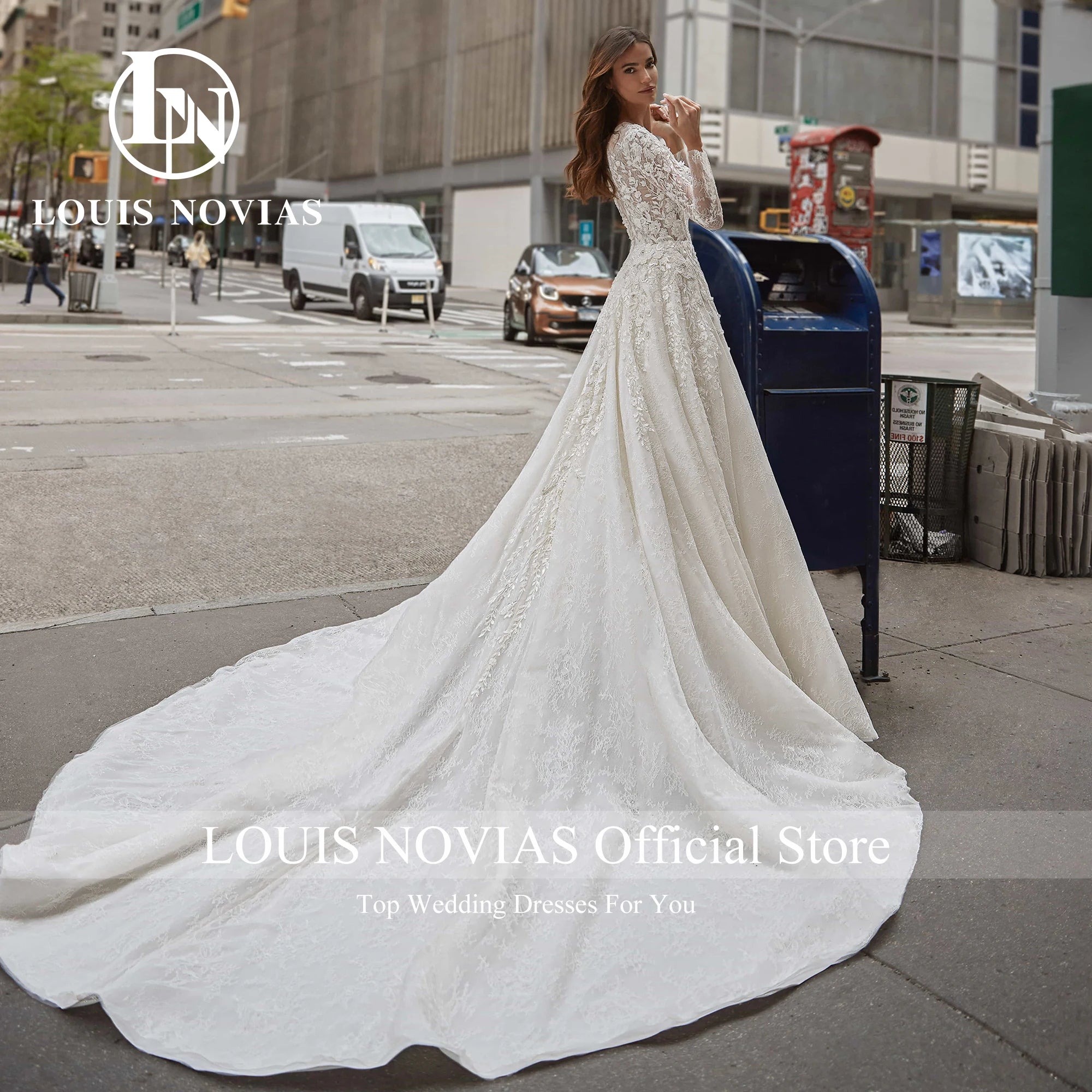 A-Line Long Sleeve Wedding Dresses Sequined Illusion Beading