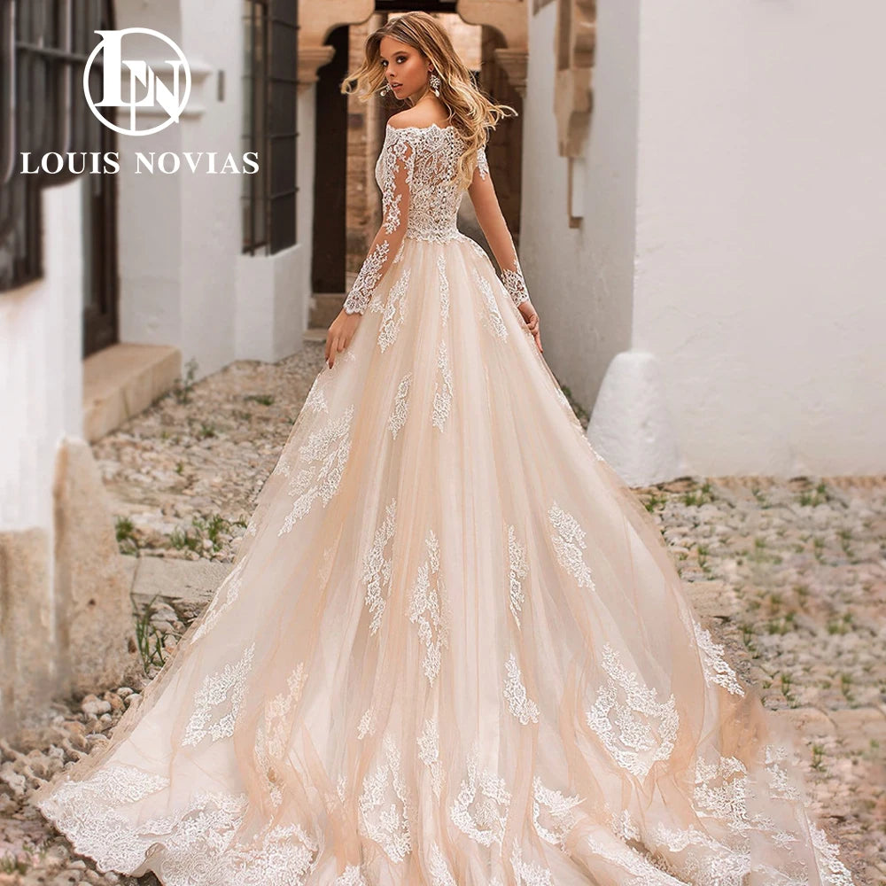 Wedding Dress Modern Detachable Train With Long Sleeve Jacket Appliques