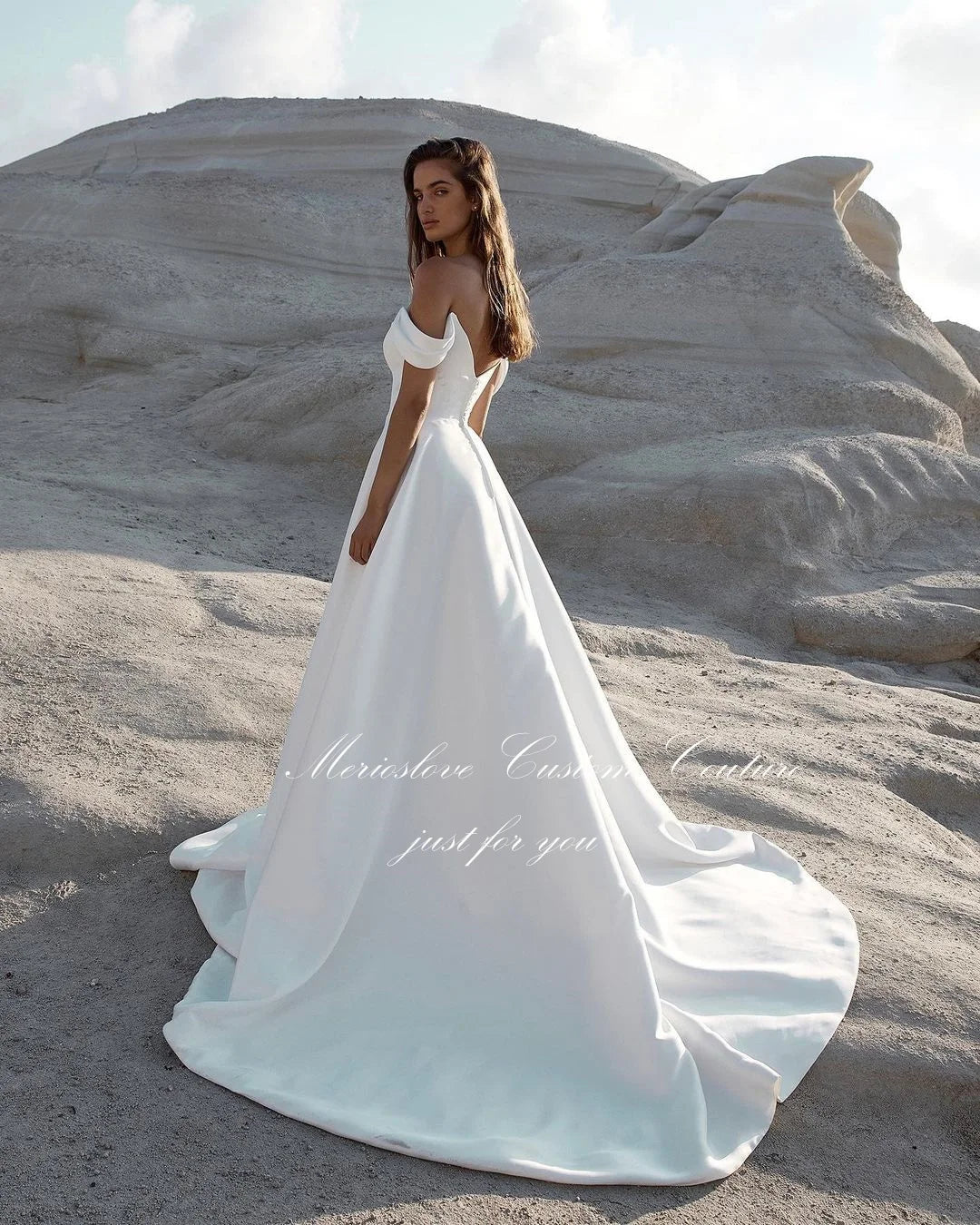 Wedding Dresses Off the Shoulder Sleeveless Side Split Beach Bride Dress