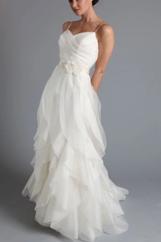 New Arrival White Ruffles Long Wedding Dress,Simple Spaghetti Straps Brides Dress OK375