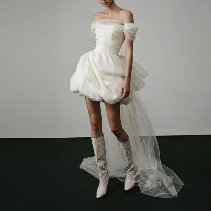 Short Wedding Dresses Classic Elegant Boat Neck Simple Bridal Dress