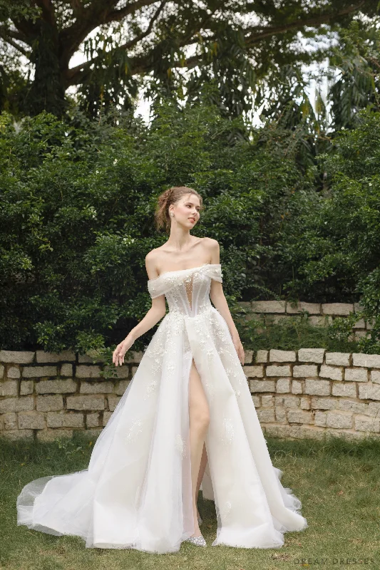 Off Shoulder Ball Gown Wedding Dress (#SHEY)