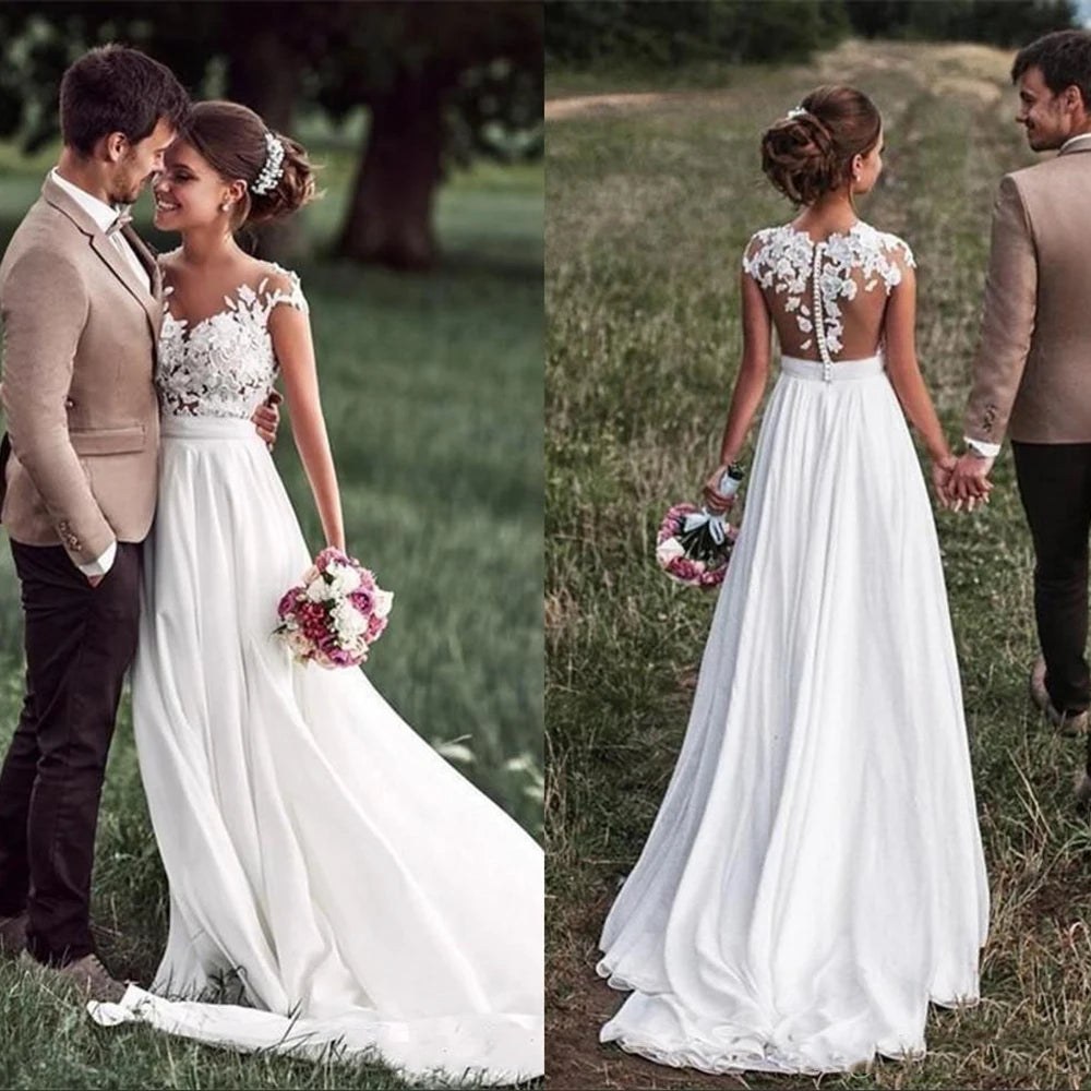 Elegant Wedding Dress Long Bride Gown vestido de novia