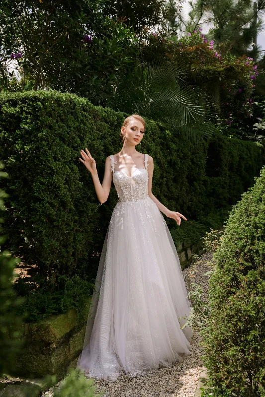 Embellished A-line Wedding Dress with Straps (#CHARLINE)