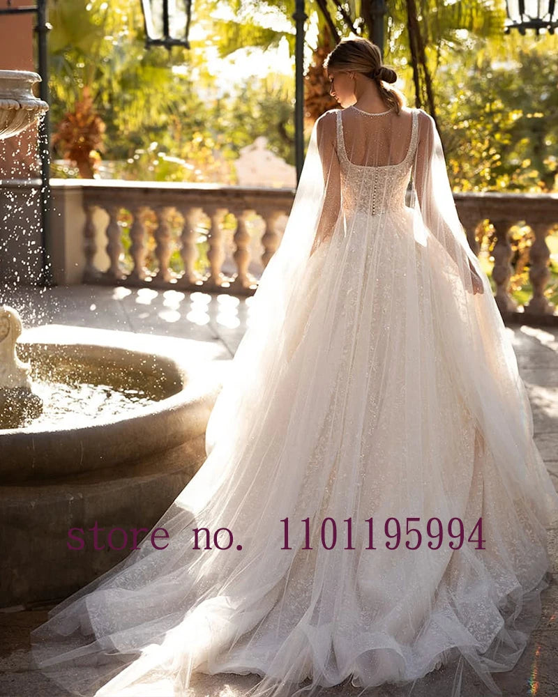 Crystal Sequins Shiny 2 Pieces Wedding Dresses With Detachable Shawl