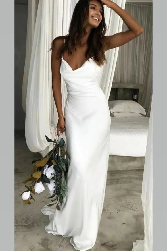 Chic Cowl Neckline Mermaid Spaghetti Straps Long Wedding Dress OK1418