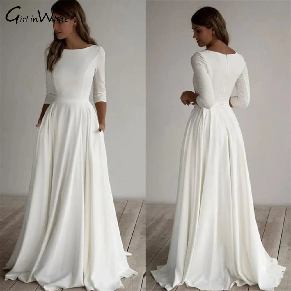 Wedding Dress Half Sleeve O Neck Bridal Wedding Gown