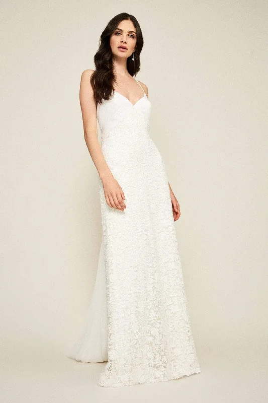 Tadashi Shoji - BDS18865LBR Laced V-Neck Sheath Bridal Gown